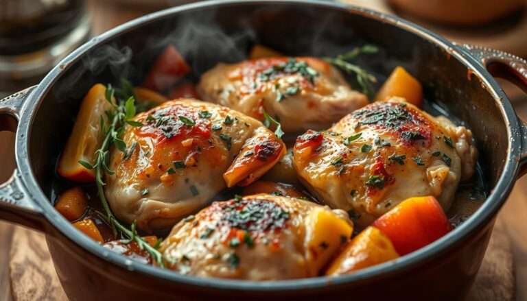 découvrez notre recette savoureuse de cuisse de dinde en cocotte, mijotée lentement pour une viande tendre et pleine de saveurs.